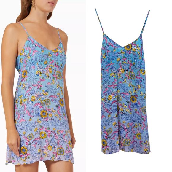 Hemant & Nandita Slip Dress Mini Floral Print Viscose Blue Size XS - Picture 1 of 13